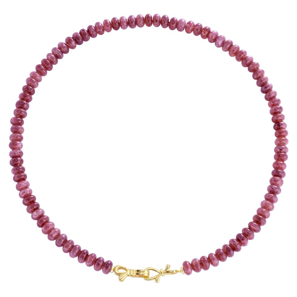 Ruby Gemstone Beaded Choker Necklace for Women 14K Gold Bow Birthstone Beads Chokers | Amazon (US)