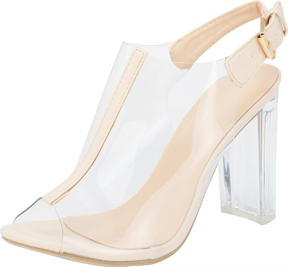 TOP Moda Fenton 1 Womens Clear Chunky Heel Peep Toe Lucite Sandals | Amazon (US)