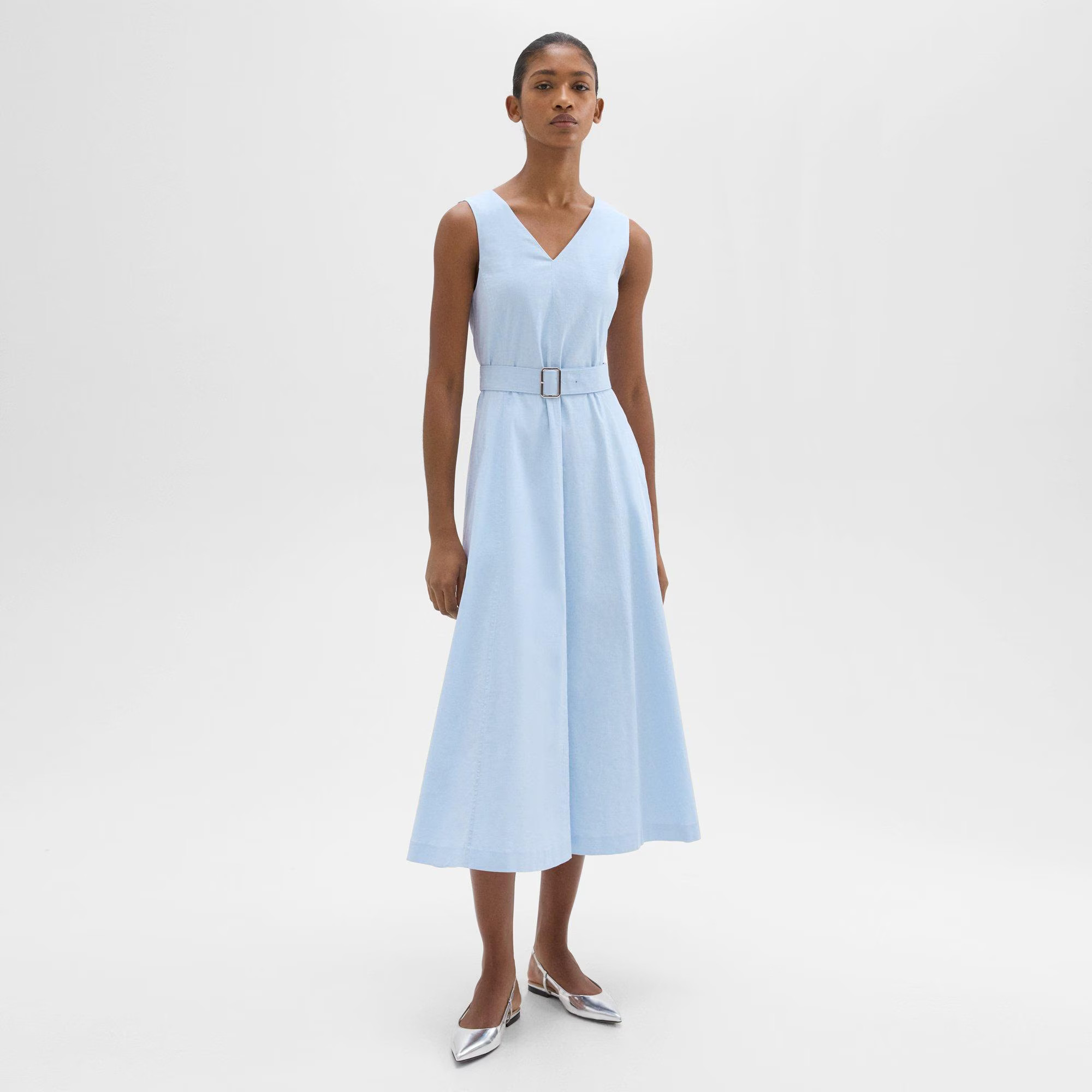 Good Linen V-Neck Volume Dress | Theory | Theory