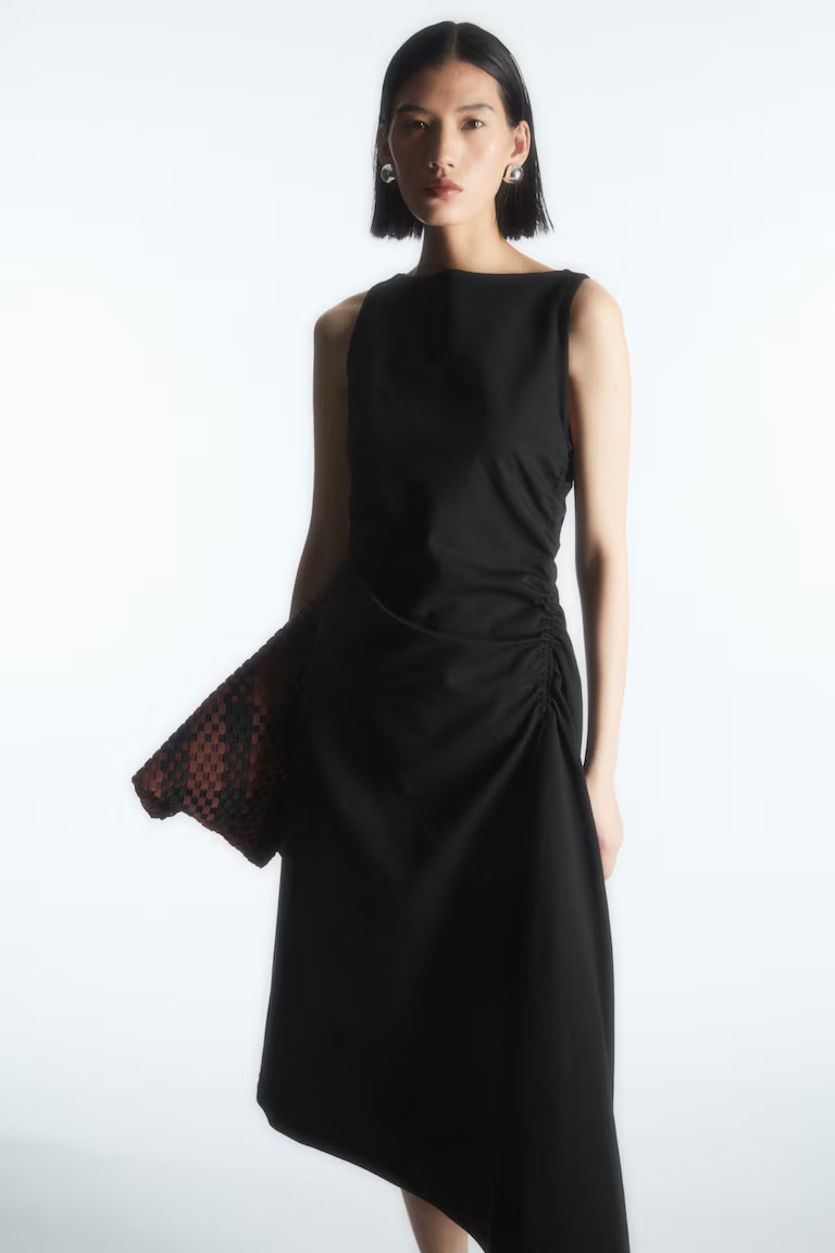 ASYMMETRIC GATHERED MIDI DRESS | COS (US)