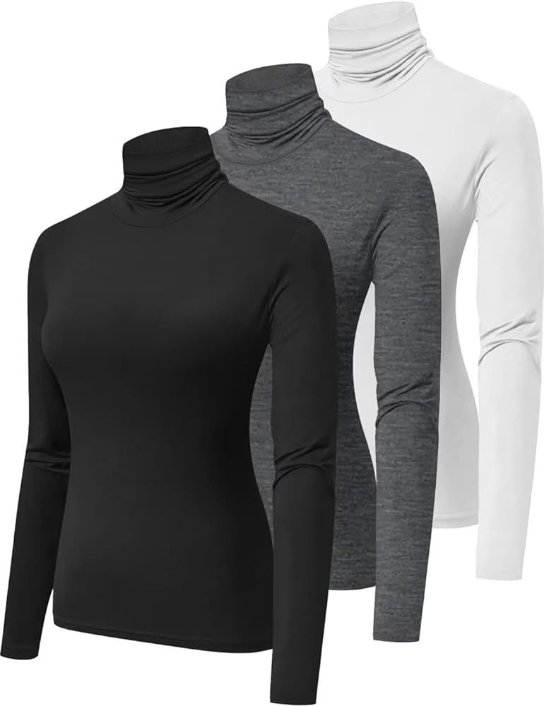 3 Pack Turtlenecks Women Long Sleeve Pullover Turtle Neck Mock Shirts Baselayer Undershirts Tops | Amazon (US)