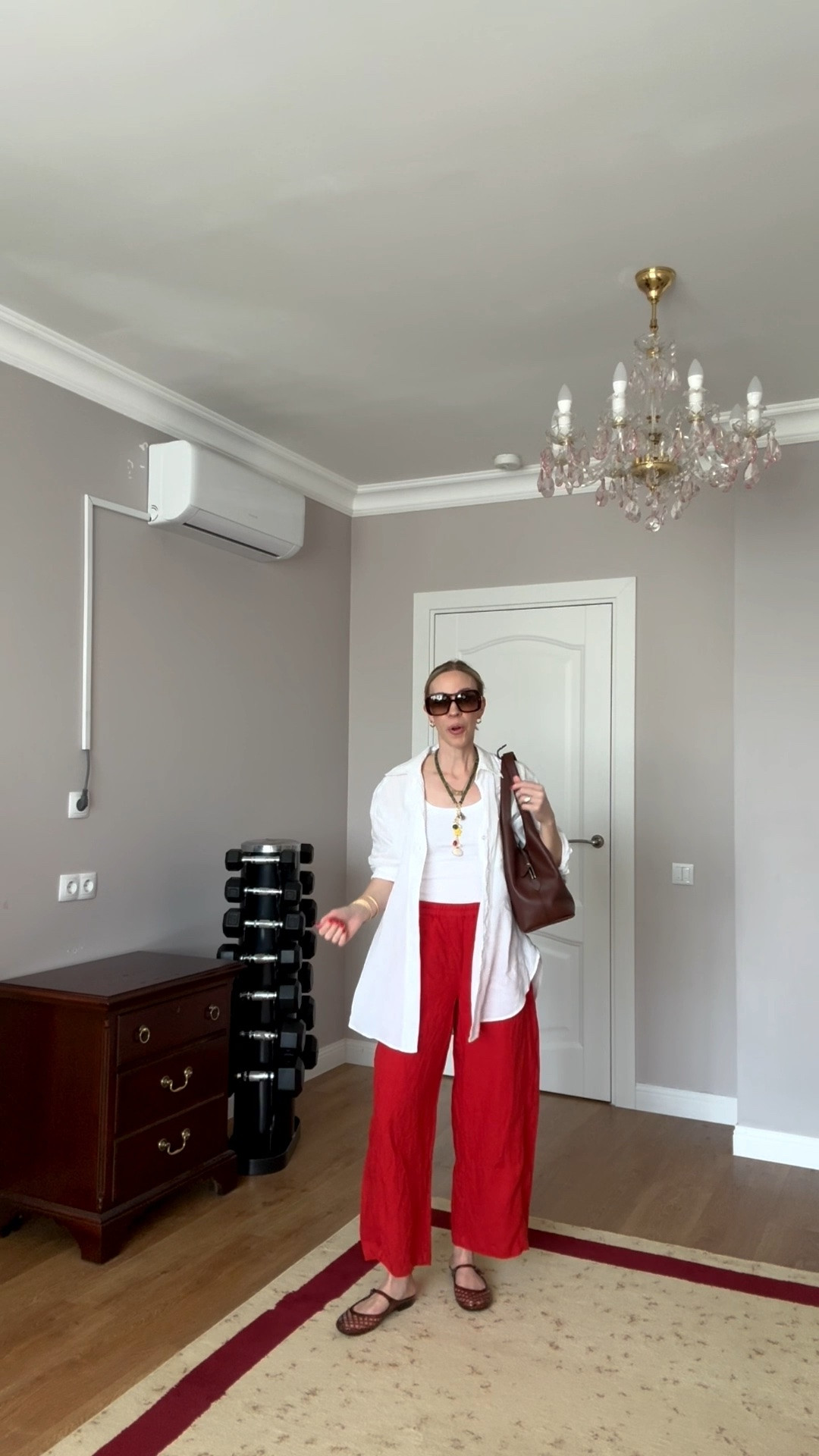 Casual summer outfit with linen shirt, @Zara tank top, Banana Republic tomato red linen pants, jelly shoes, Le Tanneur handbag

#LTKootd #LTKdayinmylife #LTKSeasonal