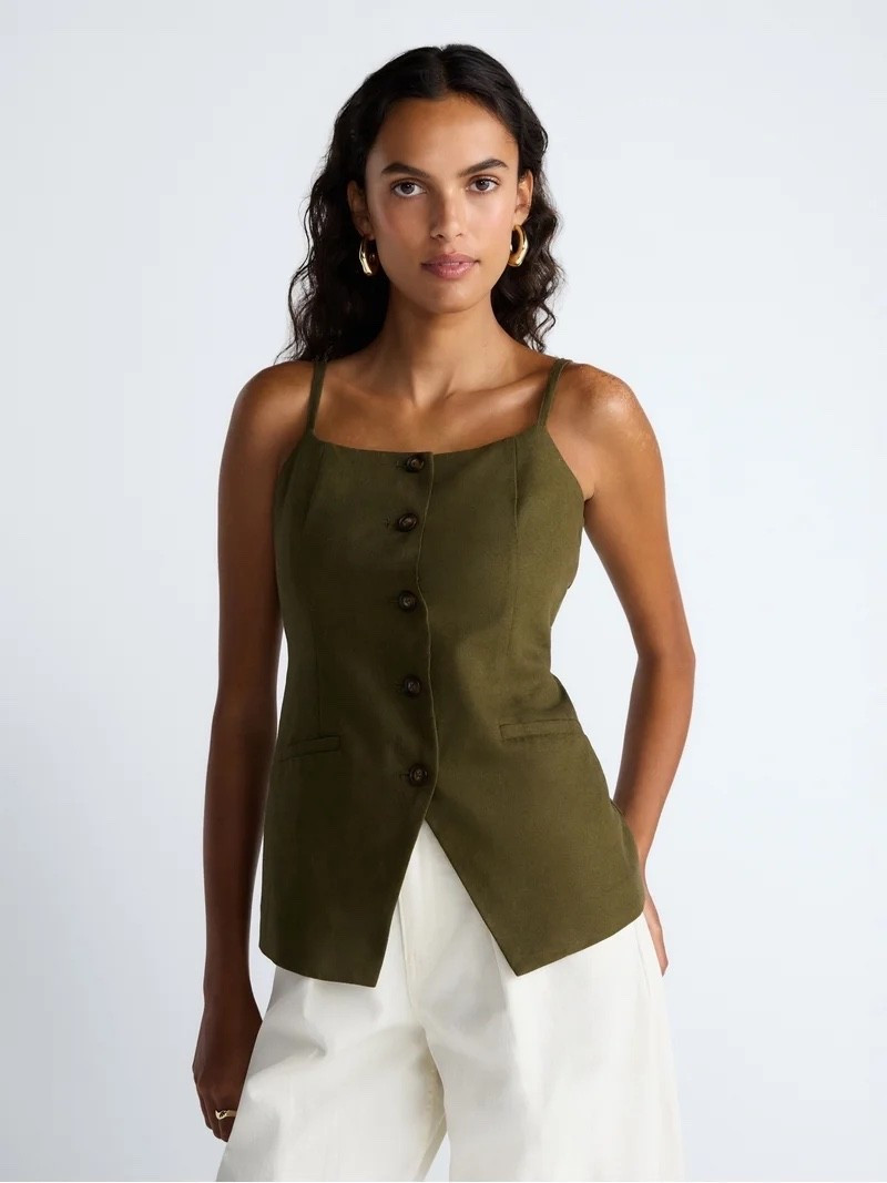 Scoop Women’s Linen Blend Vest, Sizes XS-XL