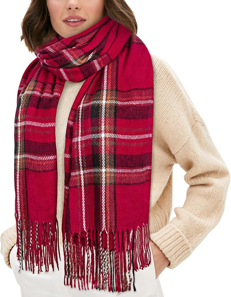 YSense Winter Scarf for Women, Fashion Long Plaid Scarves Warm Big Tartan Blanket Wrap Shawl Ladi... | Amazon (US)