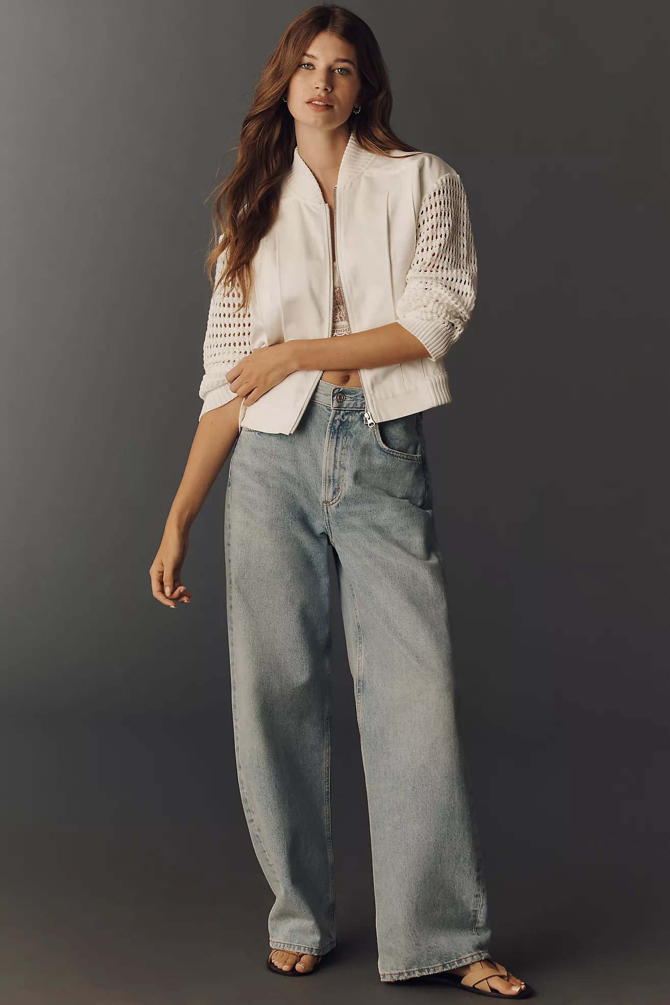 Central Park West Goldie Sweater-Sleeve Pleated Bomber Jacket | Anthropologie (US)