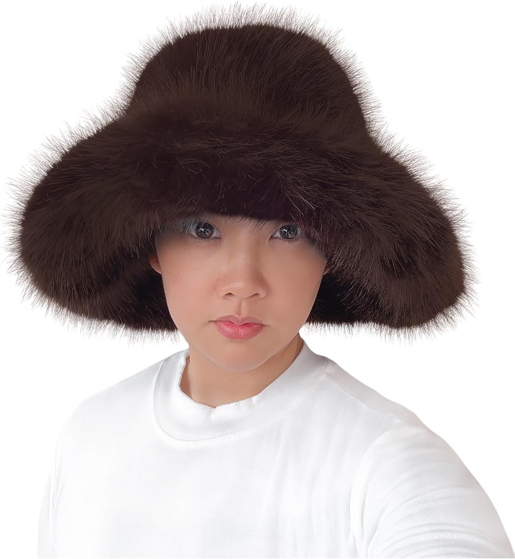 Lina & Lily Oversized Winter Faux Fur Bucket Hat for Women - Long Pile Fur Wide Moldable Brim | Amazon (US)