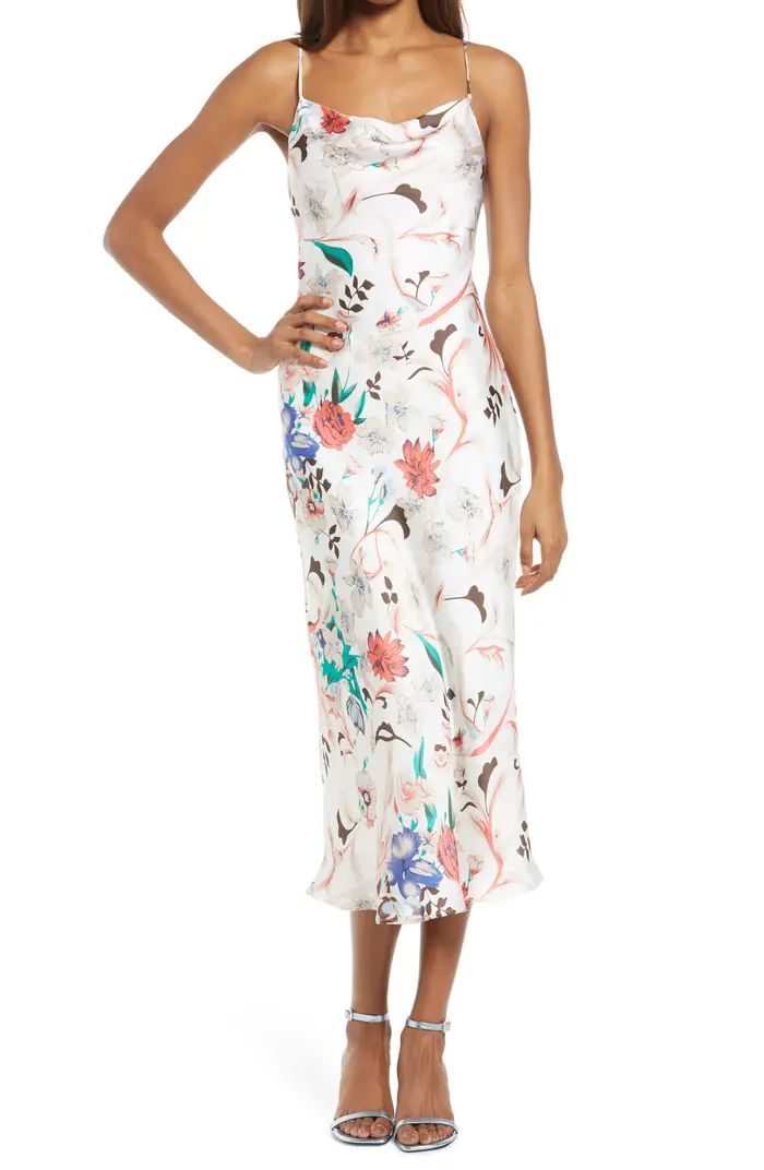 Must Be Fate Floral Satin Midi Dress | Nordstrom