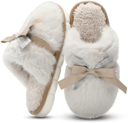 Cute Women's Memory Foam House Slippers - Fuzzy Plush Faux Fur Slippers with Bow Butterfly Tie - ... | Amazon (US)