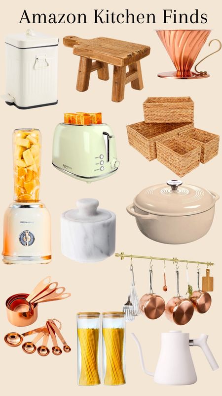 Amazon kitchen finds. Baskets, pantry storage, glass containers, toaster, blender, brass pot rack, 

#LTKsalealert #LTKhome #LTKFind