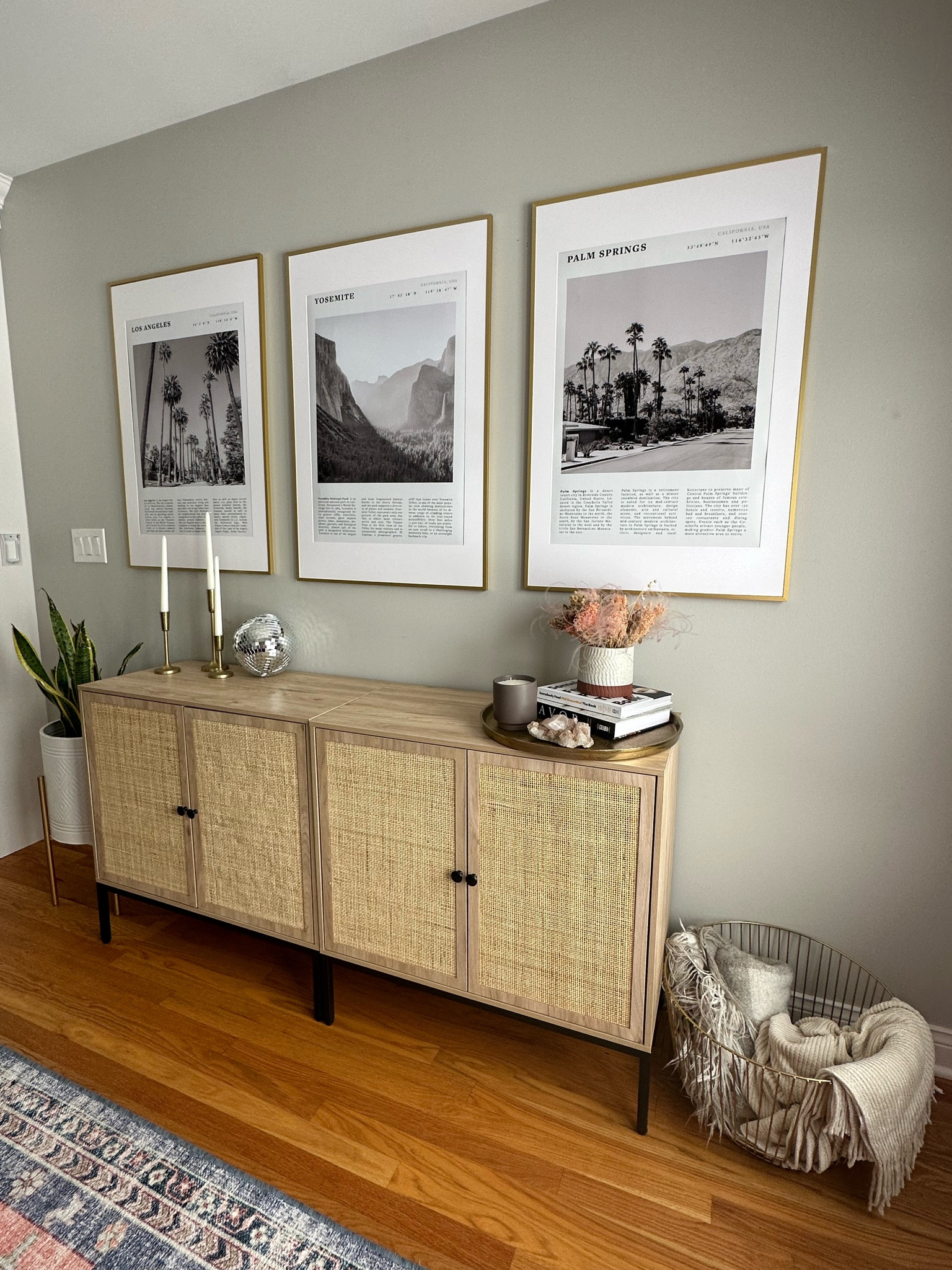 This space needed some help so I bought this amazon sideboard and large prints and poster frames from amazon and this is my updated dining room, these cabinets would also be great for a living room or bedroom. All of the home decor is from amazon and target! / #amazonfinds #livingroom #diningroom #homedecor #amazonhome 