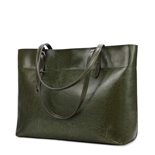 Kattee Vintage Genuine Leather Tote Shoulder Bag for Women Satchel Handbag with Top Handles (Green) | Amazon (US)