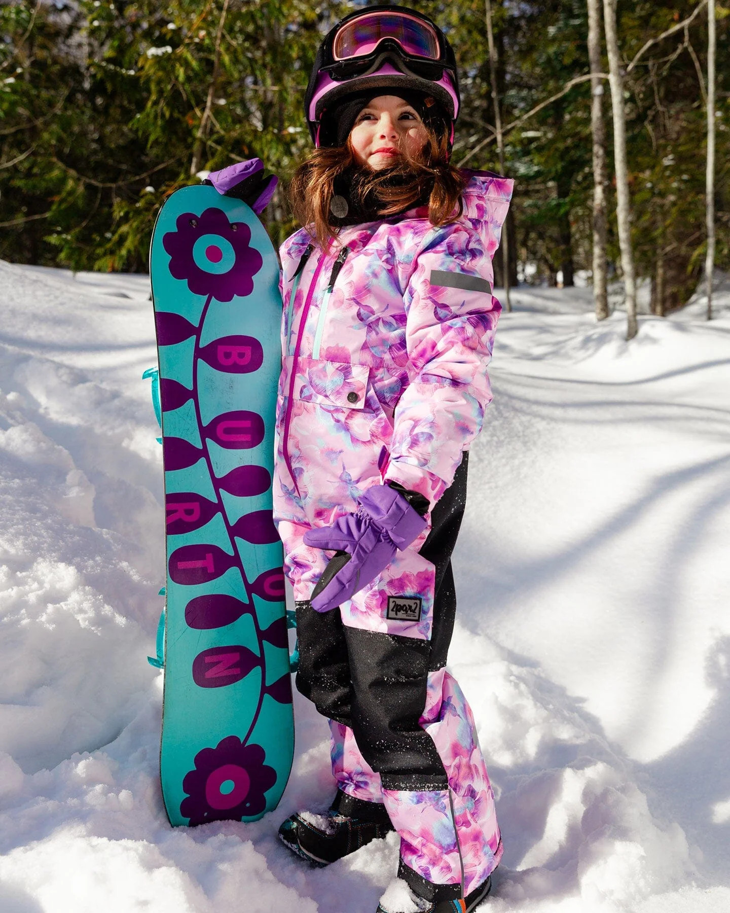 Teknik One Piece Pink Snowsuit With Watercolor Floral Print | Deux par Deux Childrens Designer Clothing