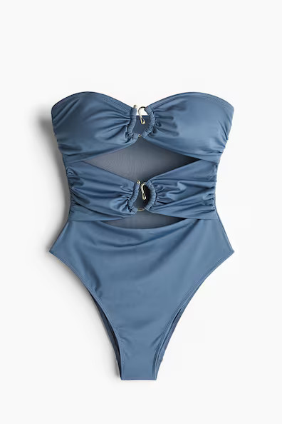 H & M - Padded-cup bandeau swimsuit - Blue | H&M (UK, MY, IN, SG, PH, TW, HK)