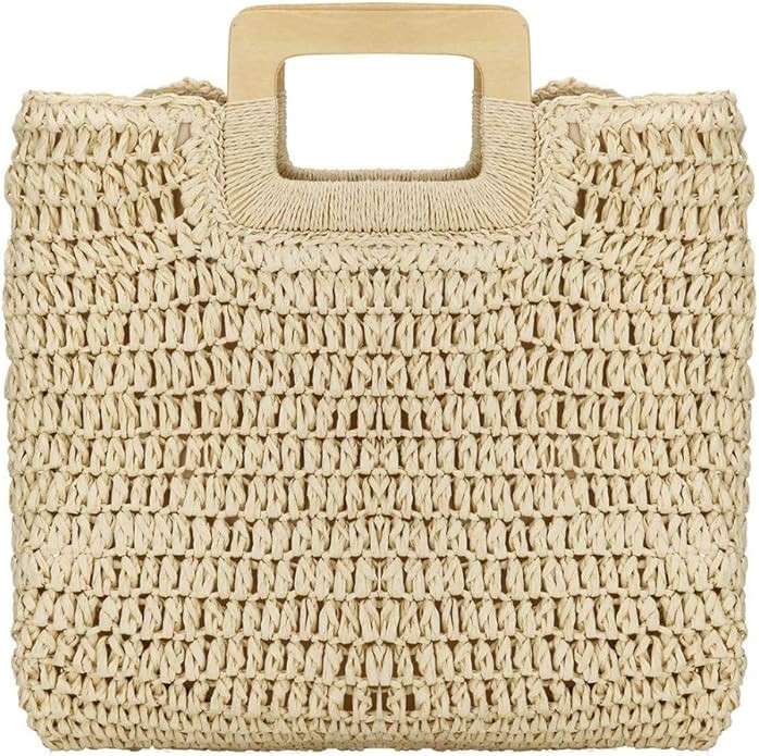 Womens Straw Tote Bag Handbags Beach Bag Exquisite Woven Fashion Large Rectangle Top Handle Bag S... | Amazon (US)