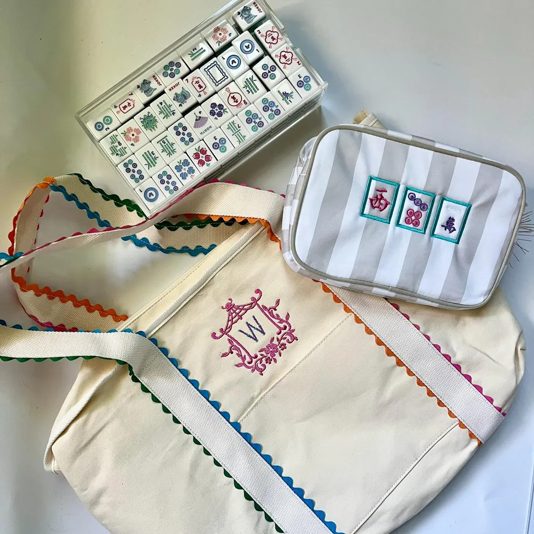 Personalized Mahjong Bag, Custom Initial Canvas Tote Bag, Embroidered Gifts for Women, Bridesmaid... | Etsy (US)