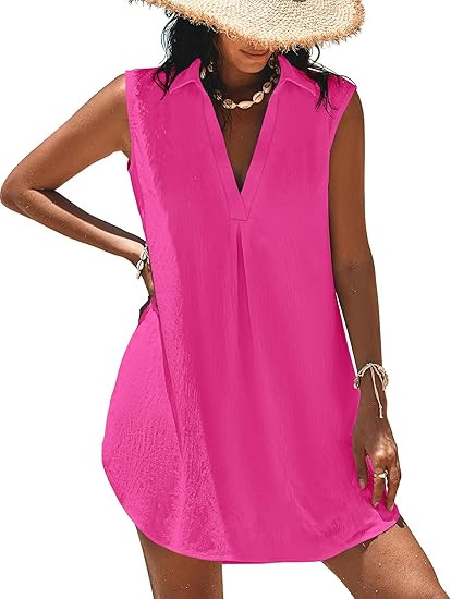 Halife Womens Sleeveless Swimsuit Coverup V Neck Bathing Suit Cover Ups Summer Swimwear Bikini Be... | Amazon (US)