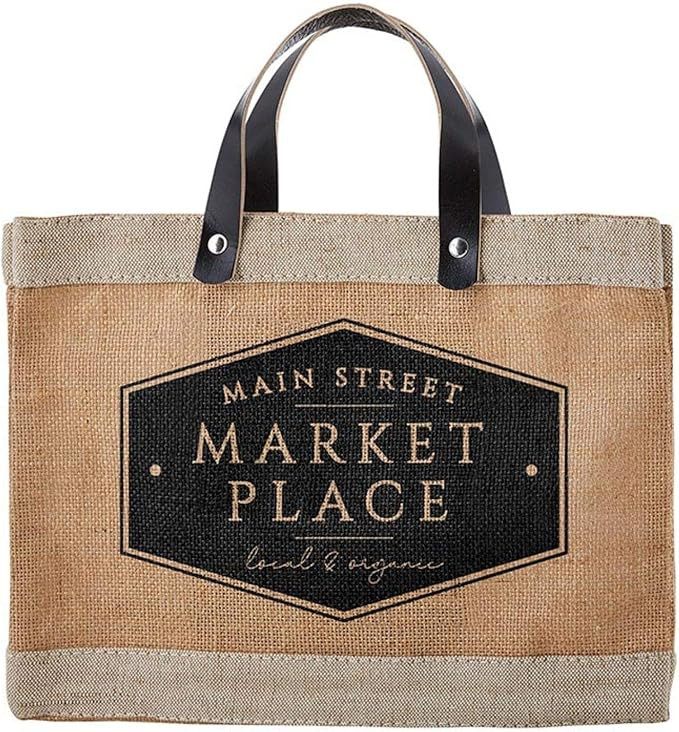 Santa Barbara Design Studio Main Street Farmers Market Tote, Reusable Burlap Grocery Bag with Lea... | Amazon (US)