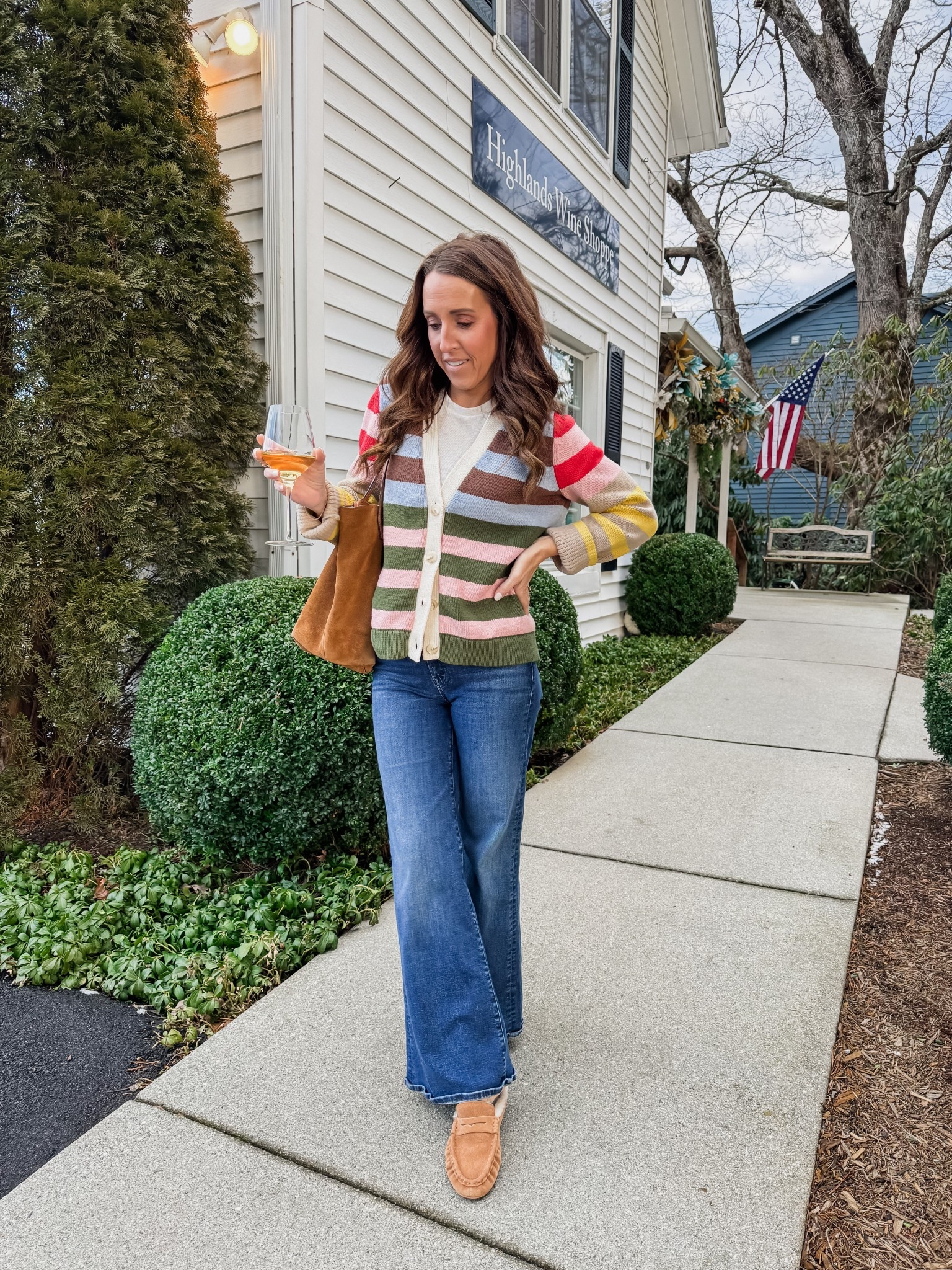 Stripe cardigan sweater. Colorful Winter style. MOTHER jeans. 
Sweater S. Tee S. Jeans TTS, 25. Loafers TTS


#LTKOver40 #LTKSeasonal #LTKootd