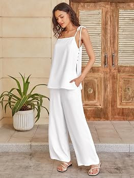 ANRABESS Womens 2 Piece Summer Sets, Casual Sleeveless Top and Wide Leg Pants Set, Loose Loungewe... | Amazon (US)