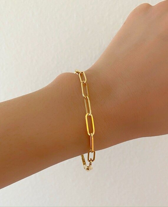14K Gold Paper Clip Bracelet| 14K Yellow Gold Paper Clip Hollow Chain Bracelet| 4.5mm Thick| Pape... | Etsy ROW