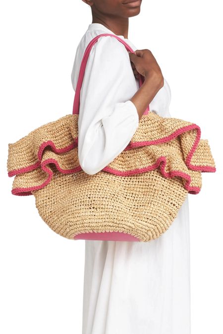 Ruffle beach tote, vacation tote, straw bags 

#LTKitbag #LTKsalealert #LTKunder50