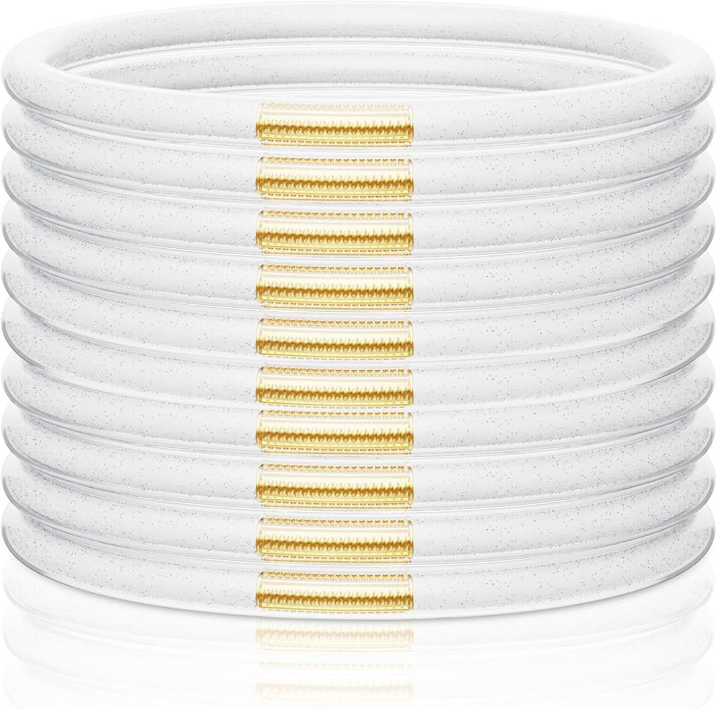 Mardi Gras Glitter Jelly Bracelets, Soft Silicone Glitter Filled Jelly Bangles Bracelets Women- S... | Amazon (US)