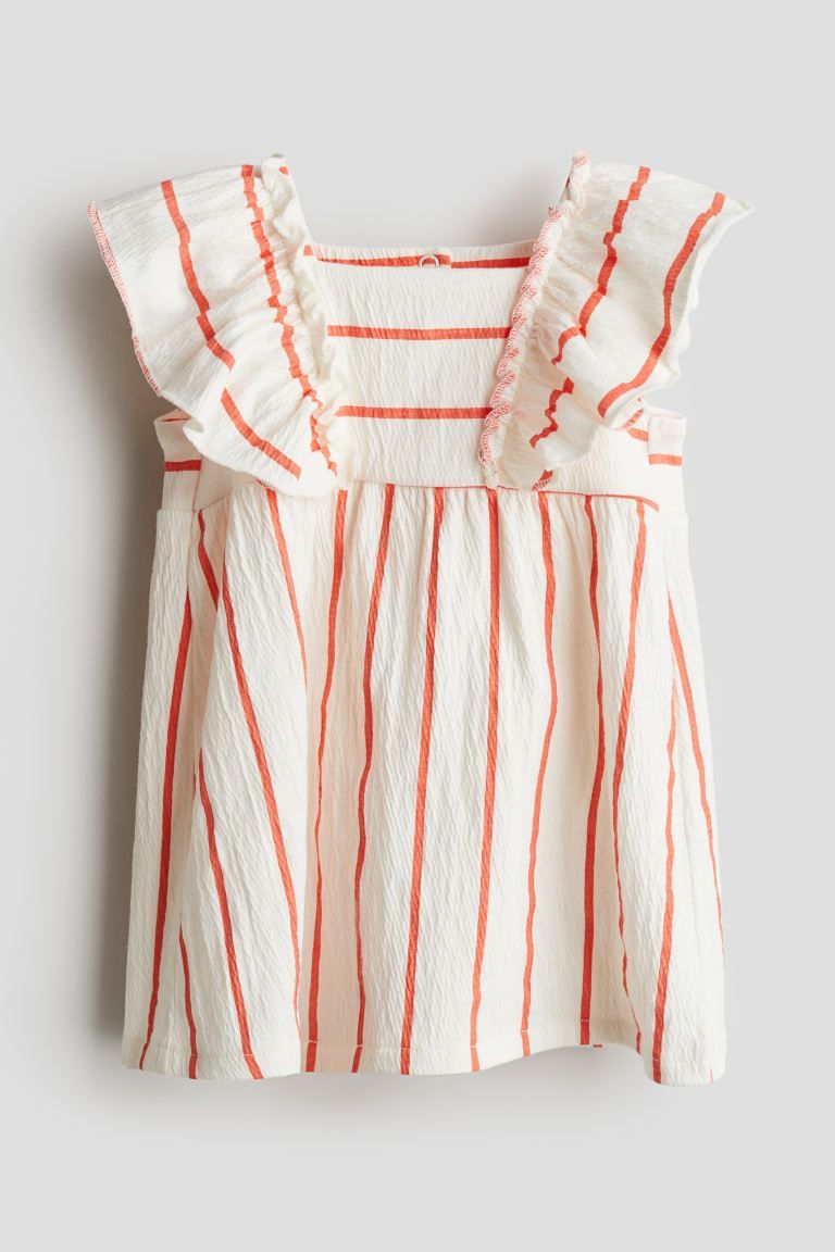 Jersey Dress with Flounces - Square Neckline - Sleeveless - White/red-striped - Kids | H&M US | H&M (US + CA)