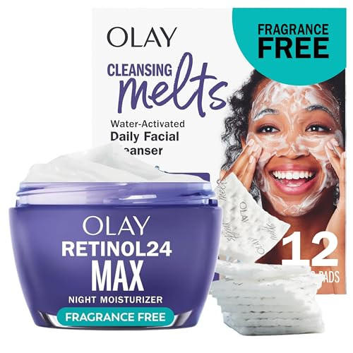 Olay Retinol Face Moisturizer, 24 MAX Anti-Aging Night Cream for Women, Fragrance-Free, Anti-Wrinkle Skin Care (1.7 oz) & Trial Size Retinol Cleansing Melts, Water-Activated Face Wash (12 ct) | Amazon (US)