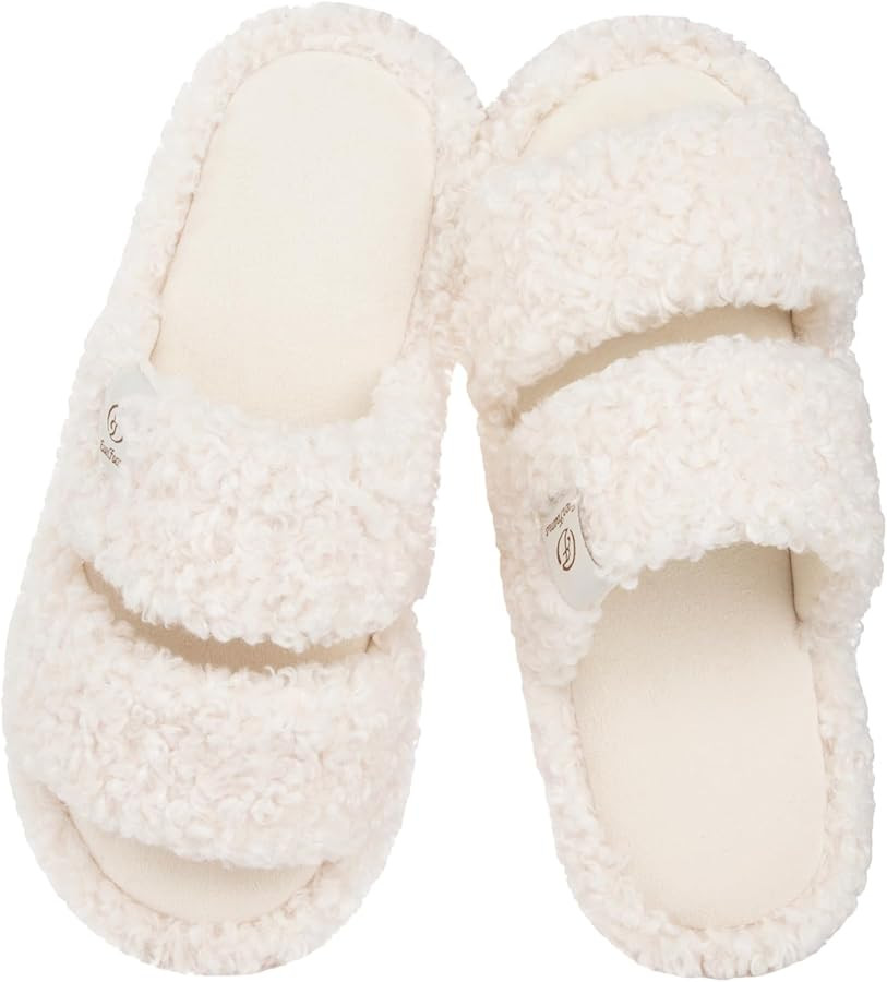EverFoams Women's Fuzzy Open Toe Slippers Comfy Soft Memory Foam Indoor House Shoes | Amazon (US)