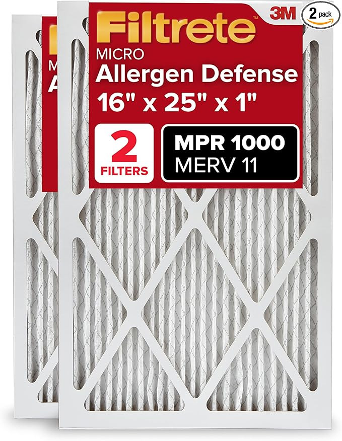 Filtrete 16x25x1 AC Furnace Air Filter, MERV 11, MPR 1000, Micro Allergen Defense, 3-Month Pleate... | Amazon (US)
