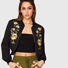 Floral Embroidered Bomber Jacket | SHEIN