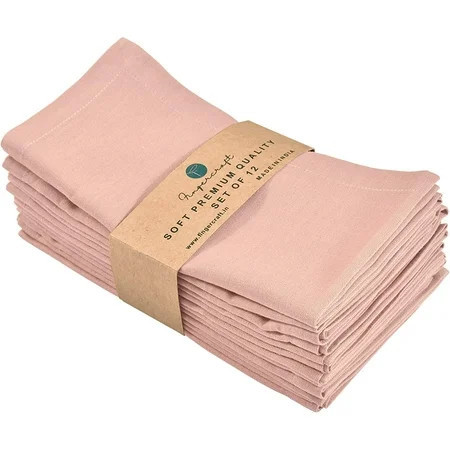 Fingercraft Cloth Napkin, Solid Color Cotton Linen Blend Table Napkins, Soft and Absorbent Fabric, Set of 12, Blush Pink | Walmart (US)