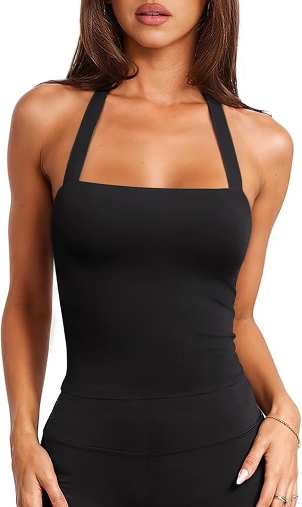 LASLULU Womens Sexy Halter Sports Bra Workout Tops Wirefree Sleeveless Gym Yoga Tank Tops Y2k Cas... | Amazon (US)