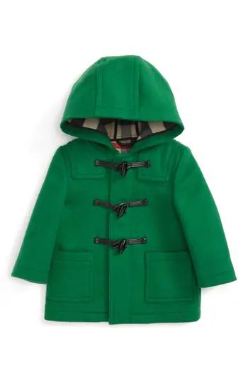 Infant Boy's Burberry Brogan Hooded Wool Toggle Coat, Size 18M - Green | Nordstrom