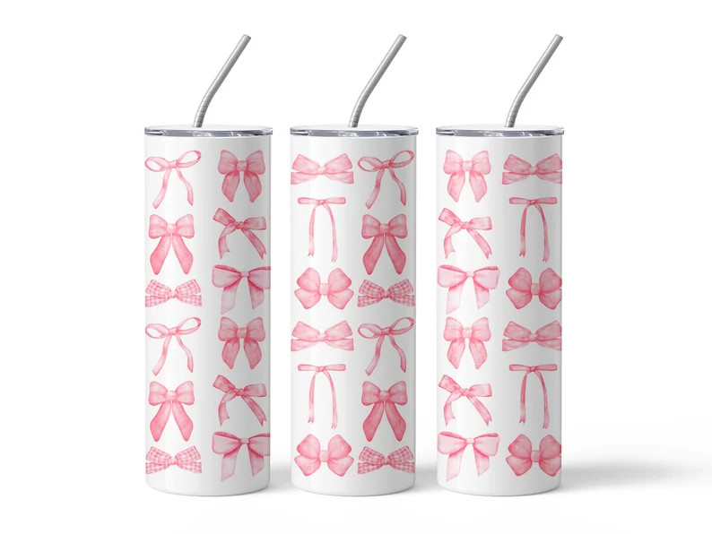 Coquette Bows Tumbler Trendy Coquette Black Pink Blue Bows Girly Ribbon Design Sublimated 20 Oz S... | Etsy (US)