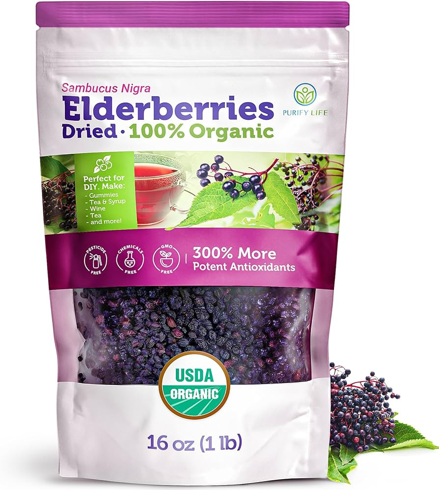 Certified USDA - 100% Organic Dried Elderberries - 1lb Bulk - Non-Irradiated, Non-Gmo, Whole Blac... | Amazon (US)