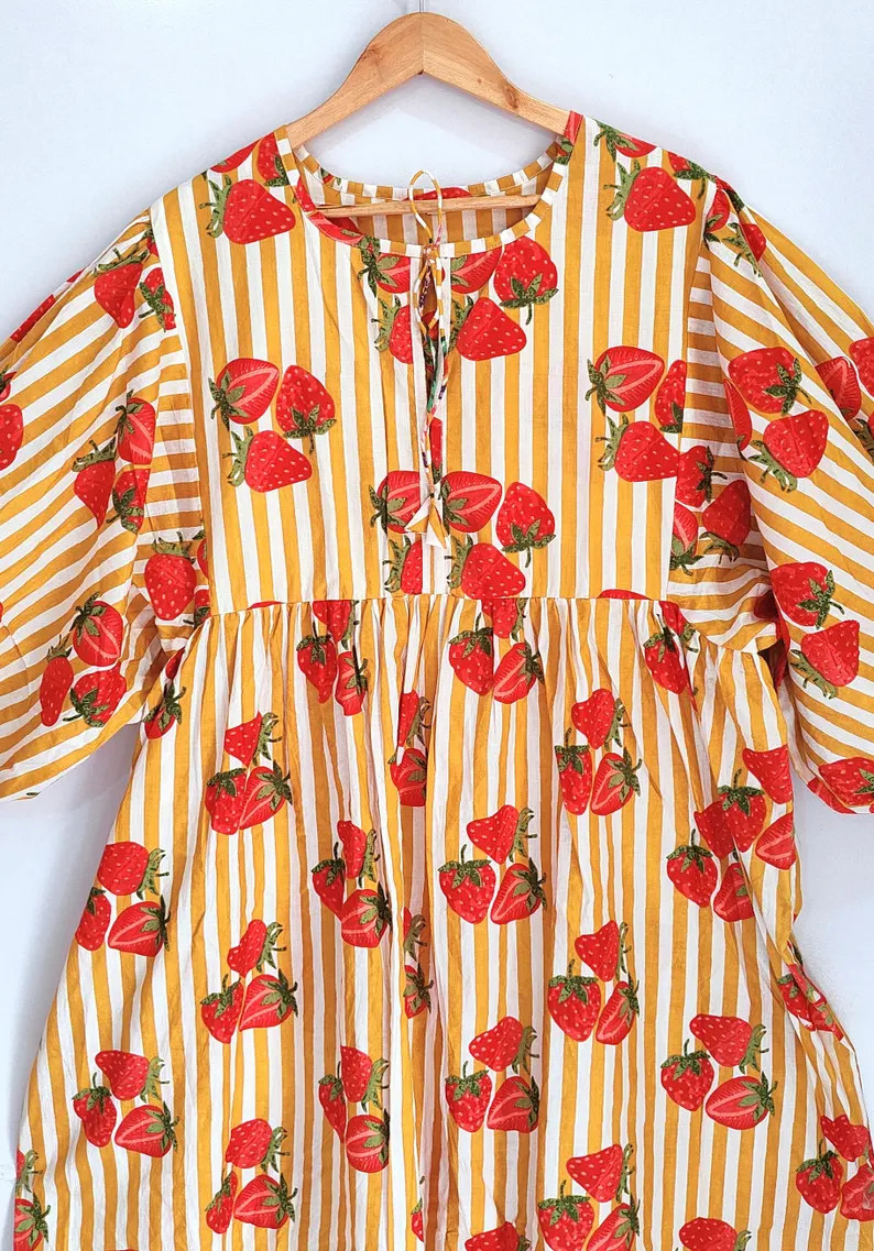 Women Midi Dress, Mini Dress, Floral Long Block Print Dress, Deep Neck With String Closer - Etsy | Etsy (US)