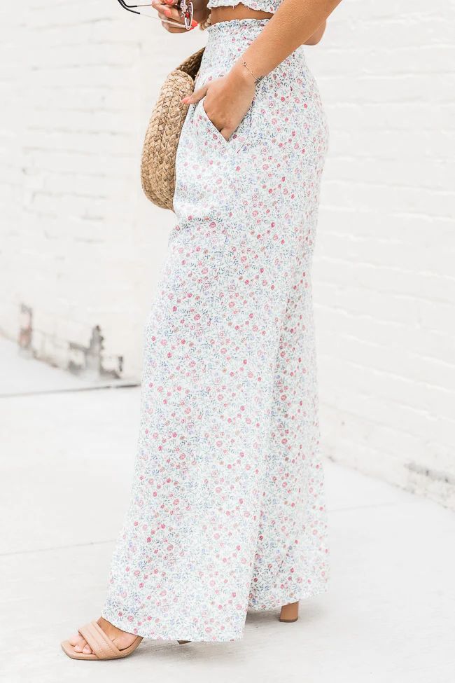 One More Time Ivory Floral Pull On Pants | Pink Lily