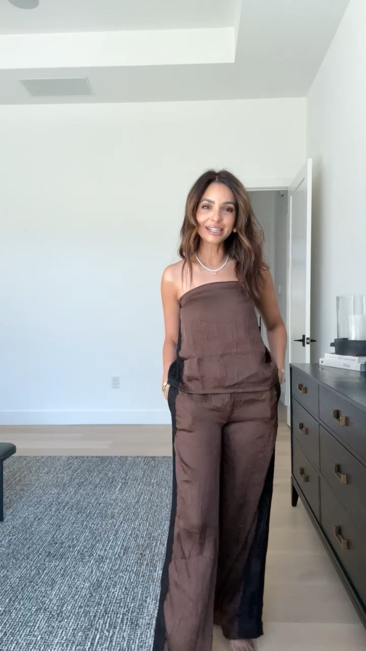 I thought this Anthropologie set was too cute not to buy! I love the lace stripe on the side and chocolate brown color for fall. Wearing size XXS in the pants and size XS Petite in the top (but I recommend sizing down in the top).

#LTKStyleTip #LTKSeasonal