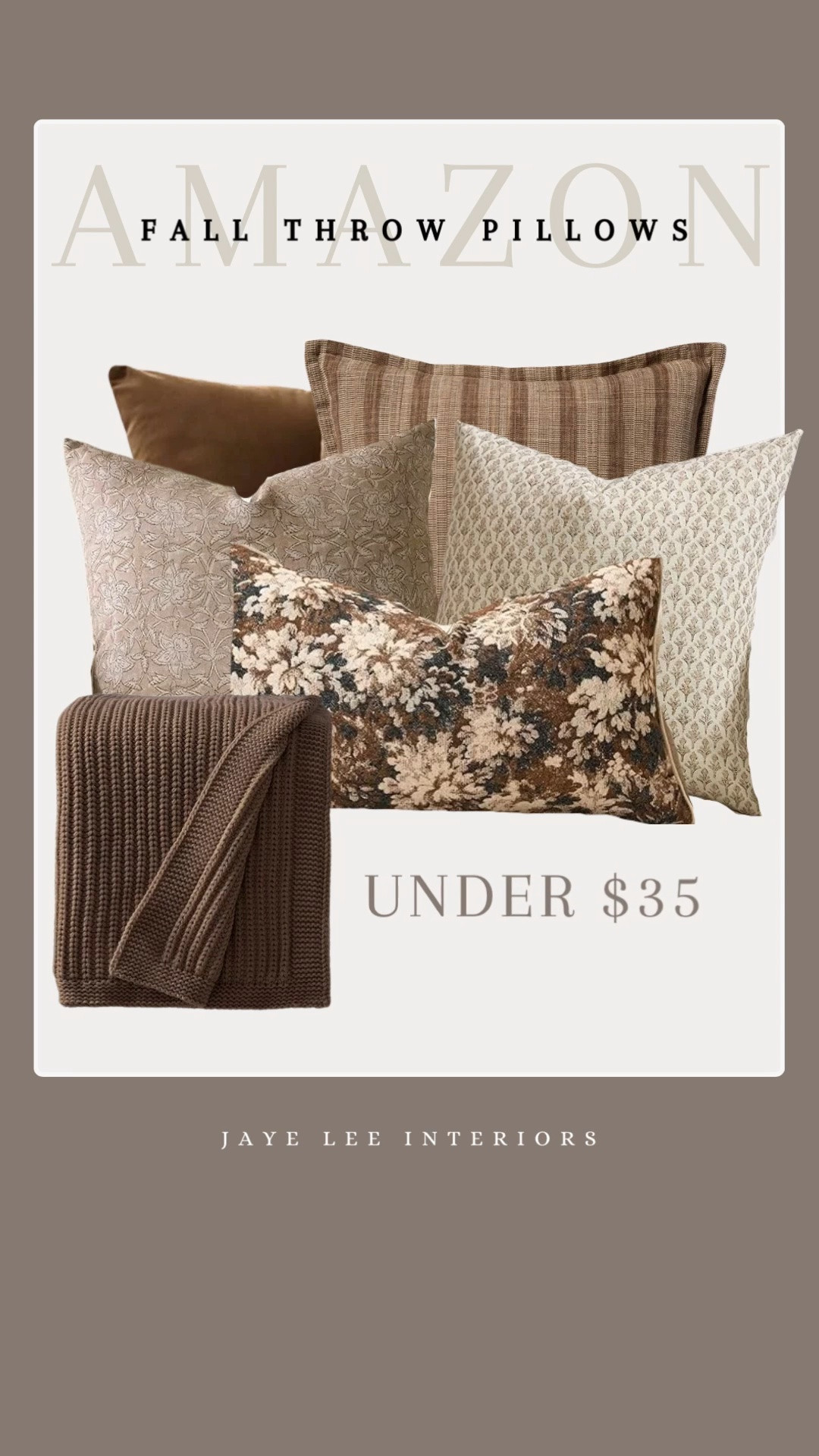 The perfect, neutral fall pillow collection, all from Amazon, and all under $35 each! Throw Pillows, affordable throw pillows, Amazon home decor, Amazon throw pillows, pillow sets, pillow group, pillow combination, neutral pillows, living room accents, living room decor, bed pillows, bedroom pillows #LTKFallSale #LTKFindsUnder50 #jleeInteriors #LTKStyleTip #Seasonal #LTKSeasonal #LTKHome

#LTKSaleAlert