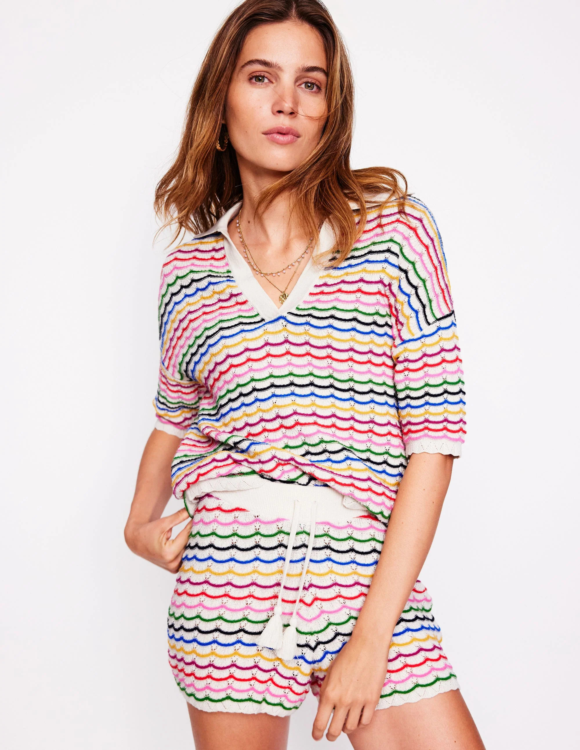 Collared Henley Sweater-Multi, Rainbow | Boden (US)