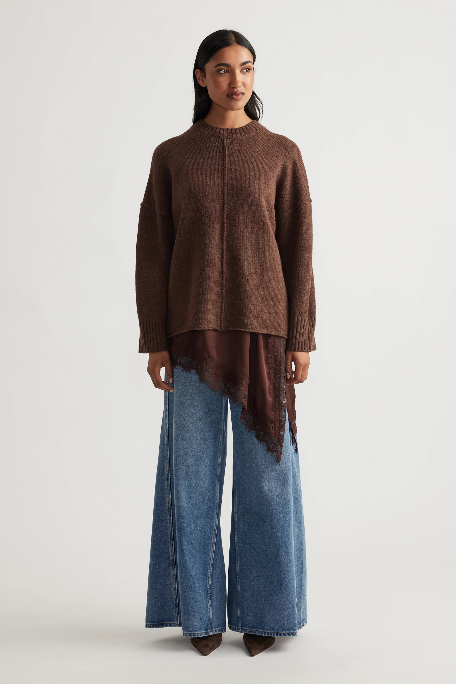 Milena Seam Detail Knit Jumper - Coffee Brown | DECJUBA