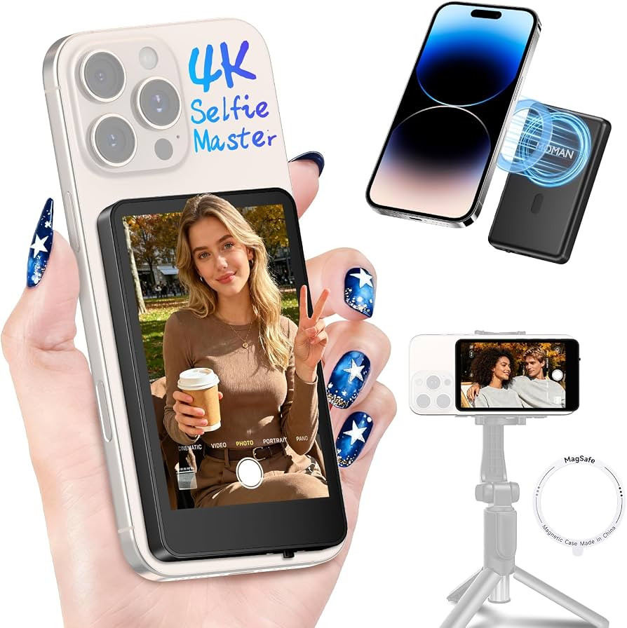 Moman Selfie Monitor Screen with 4K 60fps & Encrypted Private Wireless for iPhone/Android, Magnet... | Amazon (US)