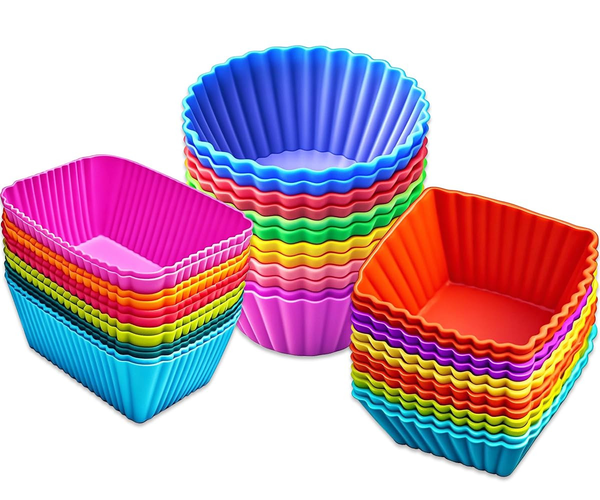 36 Pack Silicone Cupcake Liners Muffin Baking Cups Liners Reusable Non-Stick Cake Molds Sets Lunc... | Amazon (US)
