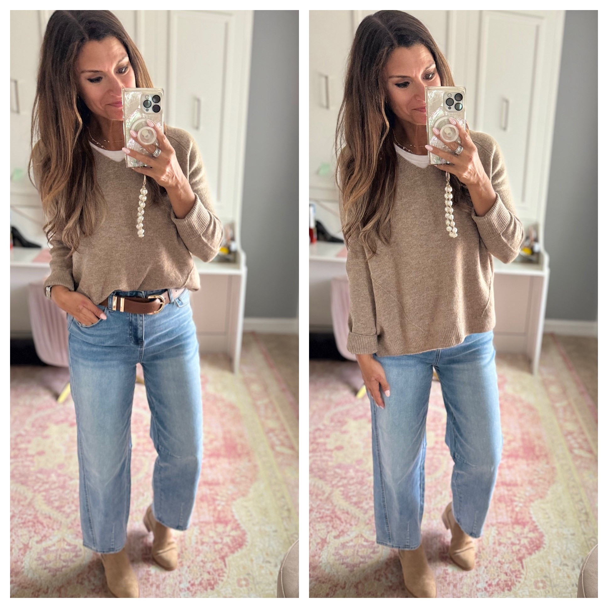 Casual look with a tan sweater and barrel jeans 

#LTKFindsUnder50 #LTKFindsUnder100 #LTKStyleTip