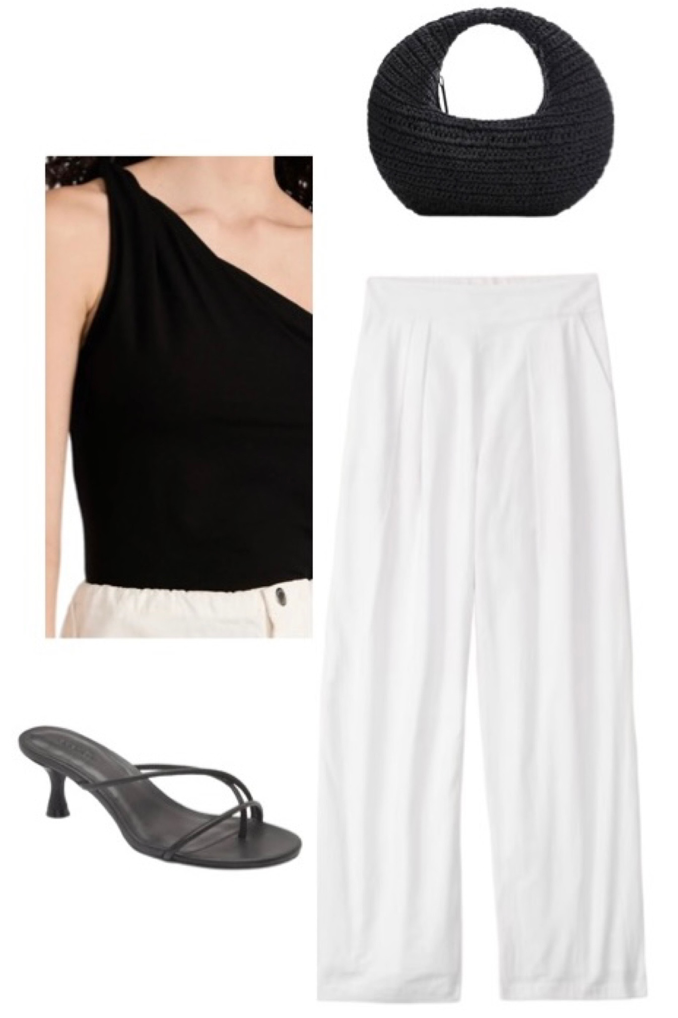 Vacation outfit idea - linen trousers, one shoulder top, simple sandal, rafia bag 

#LTKSeasonal #LTKunder50 #LTKunder100