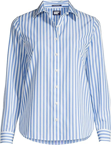 Lands' End Womens LS No Iron Button Front Shirt Chicory Blue Stripe Tall 6 | Amazon (US)