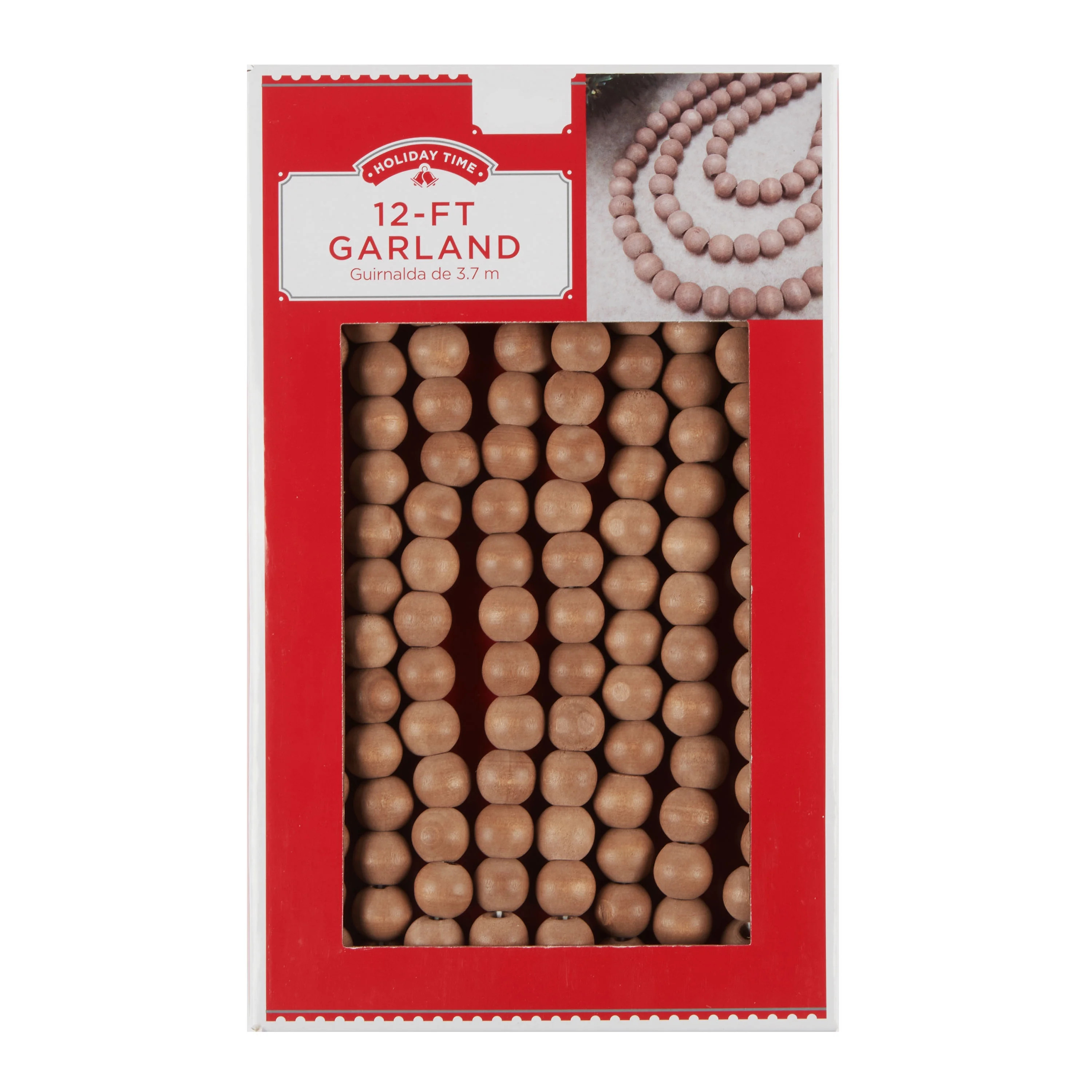 Holiday Time Light Brown Wood Bead Garland, 12' - Walmart.com | Walmart (US)