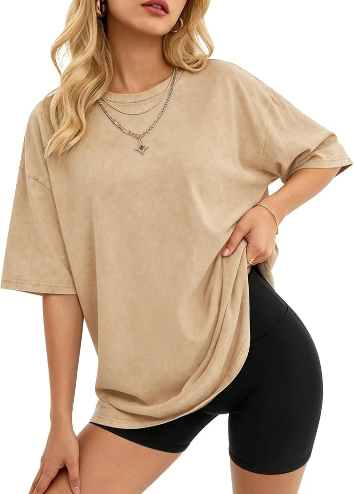 MANGOPOP Oversized Vintage Short Sleeve Shirts for Women Acid Wash Crew Neck Y2k Grunge Casual Su... | Amazon (US)