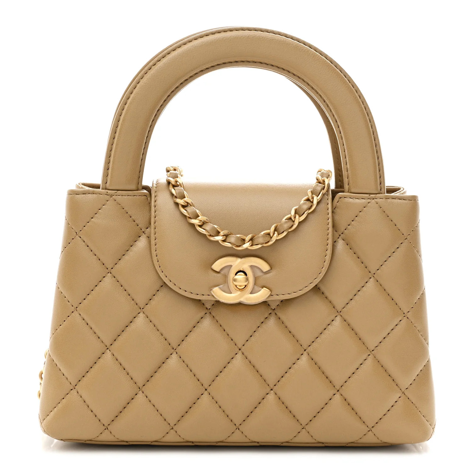 Shiny Aged Calfskin Quilted Nano Kelly Shopper Dark Beige | FASHIONPHILE (US)
